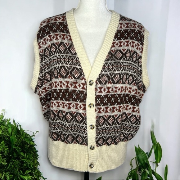 Retro 70s Jockey Raps Vintage Men's Fair Isle V Neck Button down layering vest - Picture 5 of 12